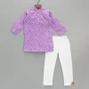 Best Leheriya Printed Mandarin Collar Purple Kurta With White Pyjama BOY Indian Ethnic Wear | Ethnic Sets