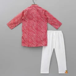 Outlet Leheriya Printed Mandarin Collar Red Kurta With White Pyjama BOY Indian Ethnic Wear | Ethnic Sets