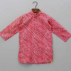 Outlet Leheriya Printed Mandarin Collar Red Kurta With White Pyjama BOY Indian Ethnic Wear | Ethnic Sets