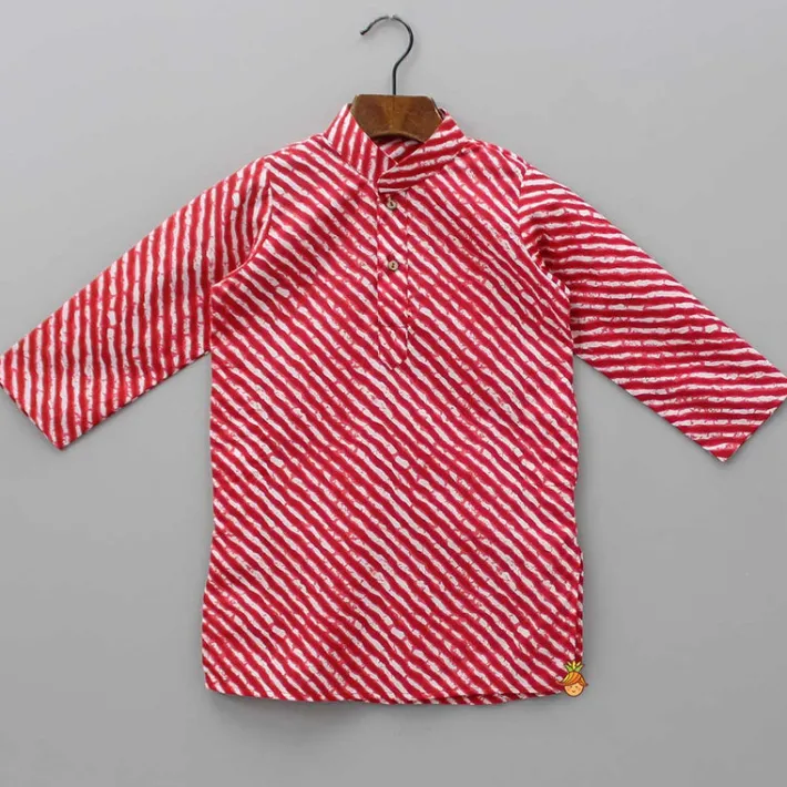 Outlet Leheriya Printed Mandarin Collar Red Kurta With White Pyjama BOY Indian Ethnic Wear | Ethnic Sets