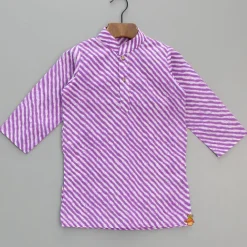 Best Leheriya Printed Mandarin Collar Purple Kurta With White Pyjama BOY Indian Ethnic Wear | Ethnic Sets