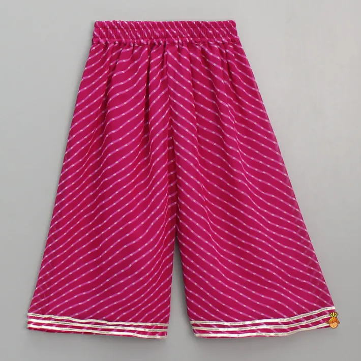 Hot Leheriya Printed Pink Tie Up Straps Kurti And Flared Palazzo Ethnic Wear | Palazzos & Shararas