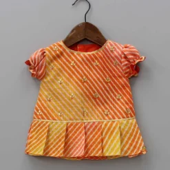 Fashion Leheriya Printed Puff Sleeves Top And Orange Bloomer Baby Essentials | Infant Clothing