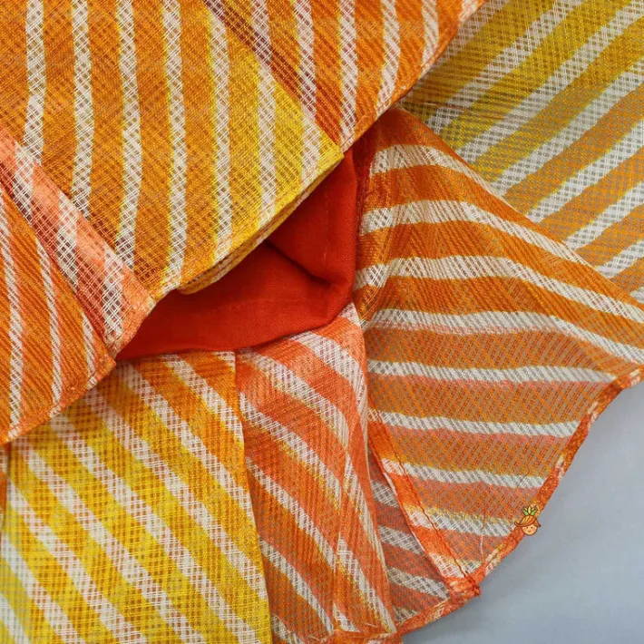 Fashion Leheriya Printed Puff Sleeves Top And Orange Bloomer Baby Essentials | Infant Clothing