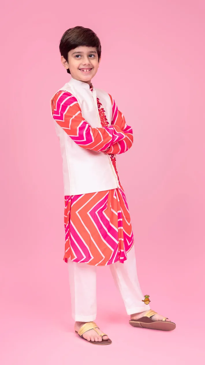 Best Leheriya Printed Stylish Kurta And Jacket With Pyjama BOY Indian Ethnic Wear | Ethnic Sets