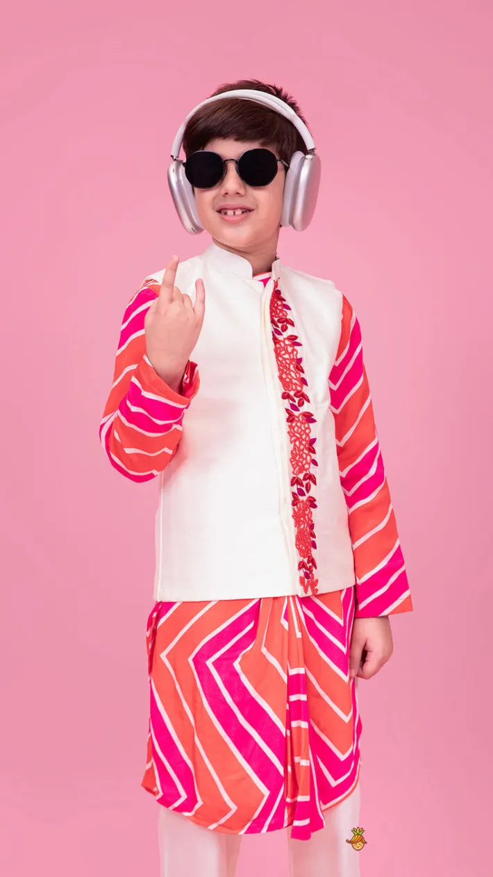 Best Leheriya Printed Stylish Kurta And Jacket With Pyjama BOY Indian Ethnic Wear | Ethnic Sets