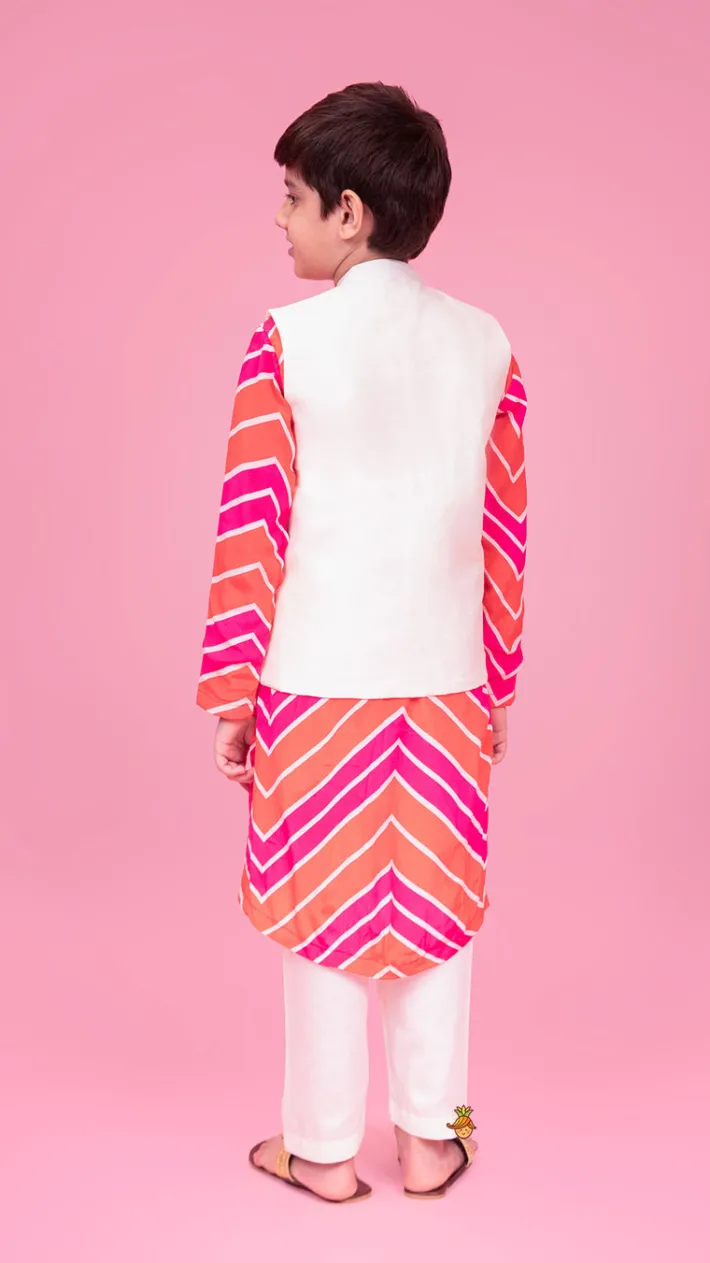 Best Leheriya Printed Stylish Kurta And Jacket With Pyjama BOY Indian Ethnic Wear | Ethnic Sets