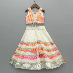 Outlet Leheriya Printed Top And Faux Mirror Work Lehenga With Matching Dupatta Ethnic Wear | Lehengas & Ghagras