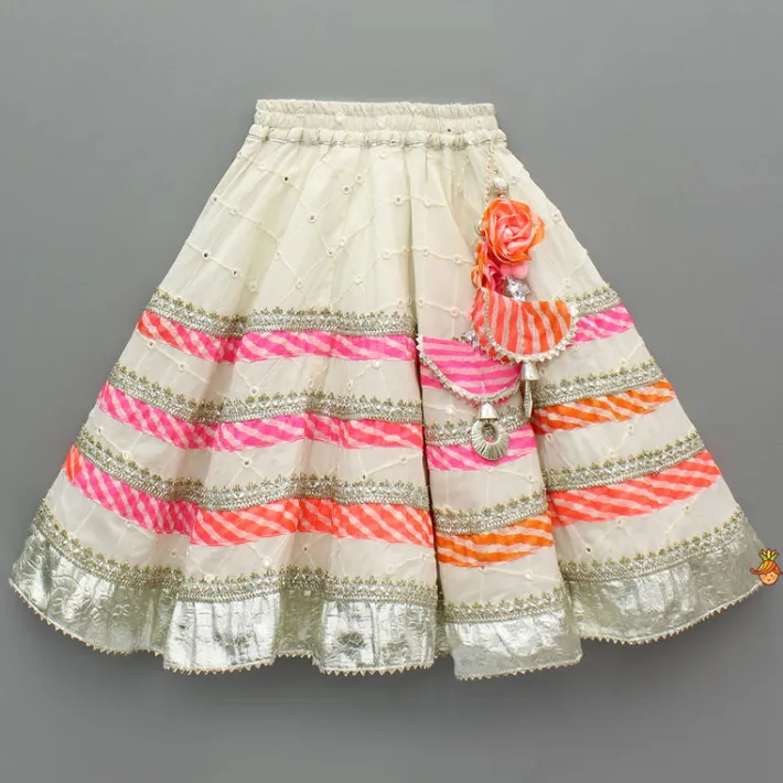 Outlet Leheriya Printed Top And Faux Mirror Work Lehenga With Matching Dupatta Ethnic Wear | Lehengas & Ghagras