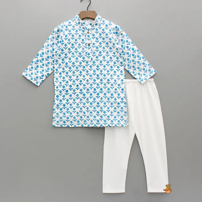 Outlet Light Blue Floral Printed Kurta And Pyjama BOY Indian Ethnic Wear | Ethnic Sets