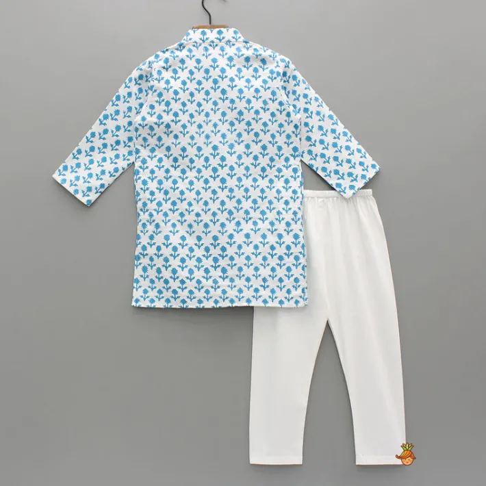 Outlet Light Blue Floral Printed Kurta And Pyjama BOY Indian Ethnic Wear | Ethnic Sets