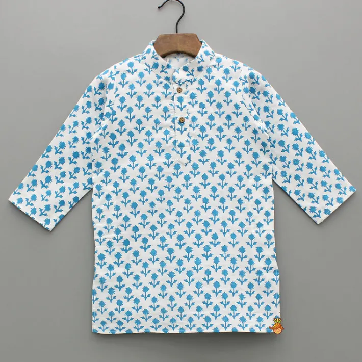 Outlet Light Blue Floral Printed Kurta And Pyjama BOY Indian Ethnic Wear | Ethnic Sets