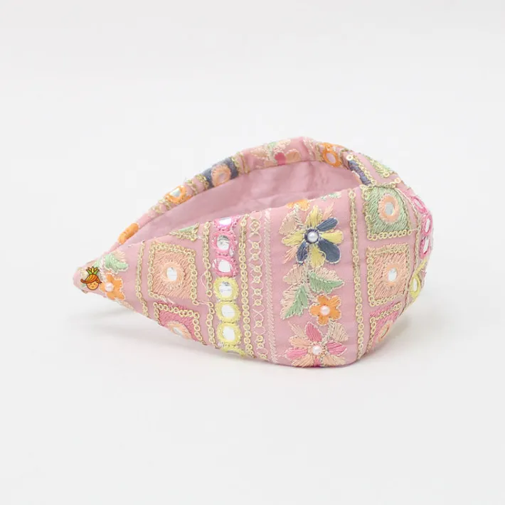 New Light Pink Intricate Embroidered Hair Band Hair Accessories | Hair Bands