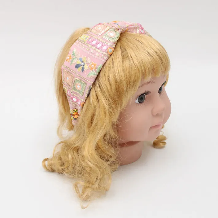 New Light Pink Intricate Embroidered Hair Band Hair Accessories | Hair Bands