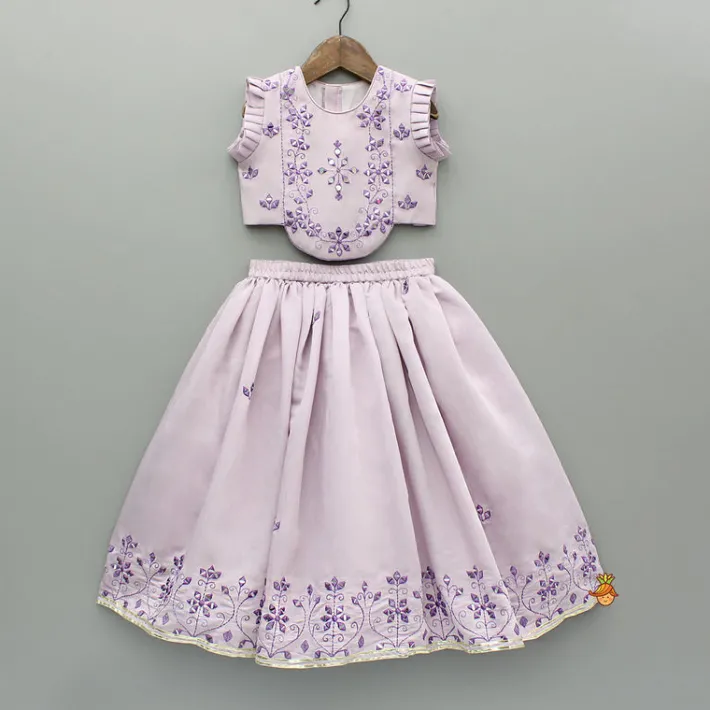 Online Lilac Embroidered And Mirror Work Top And Lehenga Ethnic Wear | Lehengas & Ghagras