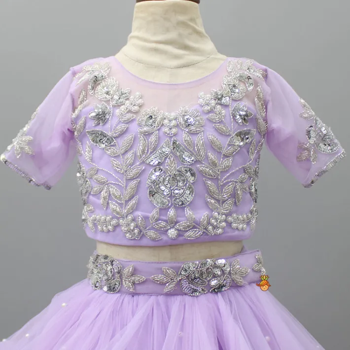 Discount Lilac Embroidered Crop Top And Net Layered Lehenga Ethnic Wear | Lehengas & Ghagras