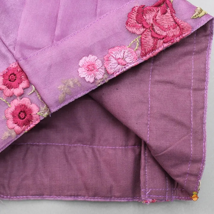 Hot Lilac Pleated Rose Drape Top And Floral Embroidered Lehenga Ethnic Wear | Lehengas & Ghagras