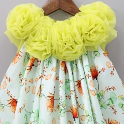 Clearance Lime Green Floral Printed Rose Flowers Adorned Dress Dresses & Sets | Dresses