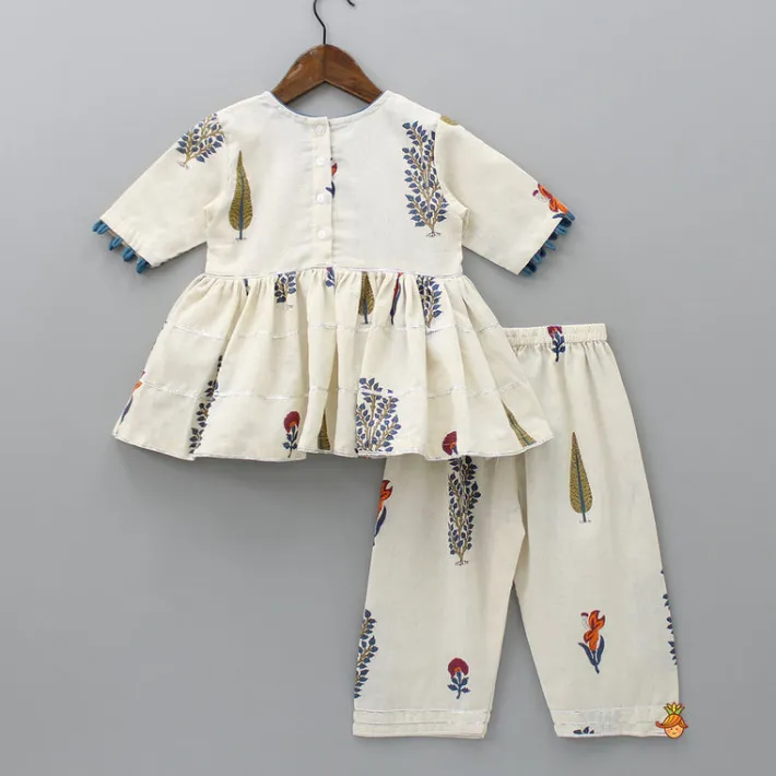 Best Loop Detail Pure Cotton Off White Top And Pant Ethnic Wear | Churidars & Salwars