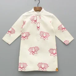 New Lotus Embroidered Kurta With Pink Jacket And Churidar BOY Twinning Sets | Indian Ethnic Wear