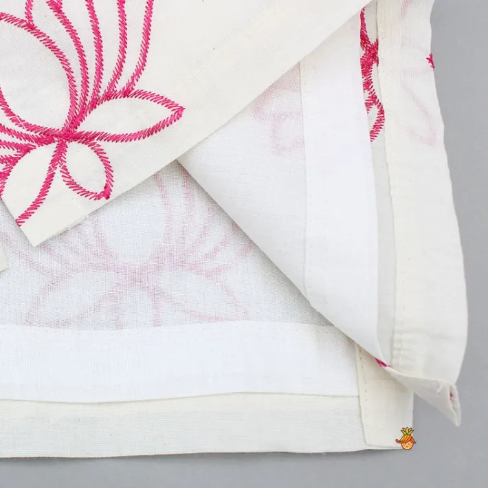 New Lotus Embroidered Kurta With Pink Jacket And Churidar BOY Twinning Sets | Indian Ethnic Wear