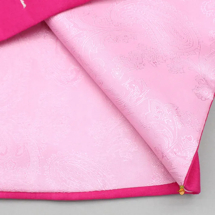 New Lotus Embroidered Kurta With Pink Jacket And Churidar BOY Twinning Sets | Indian Ethnic Wear
