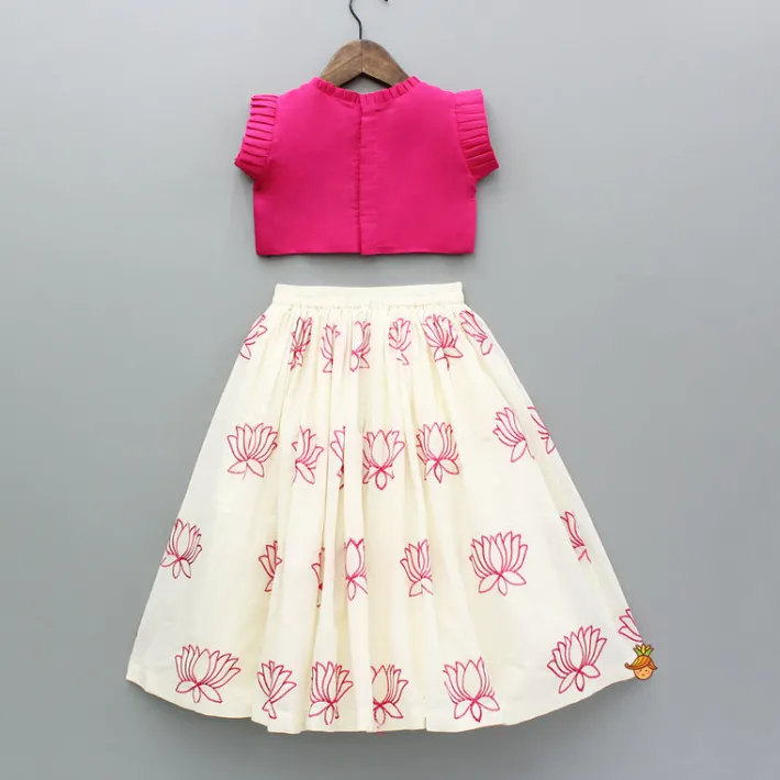 Hot Lotus Embroidered Pink Top With Lehenga Twinning Sets | Ethnic Wear