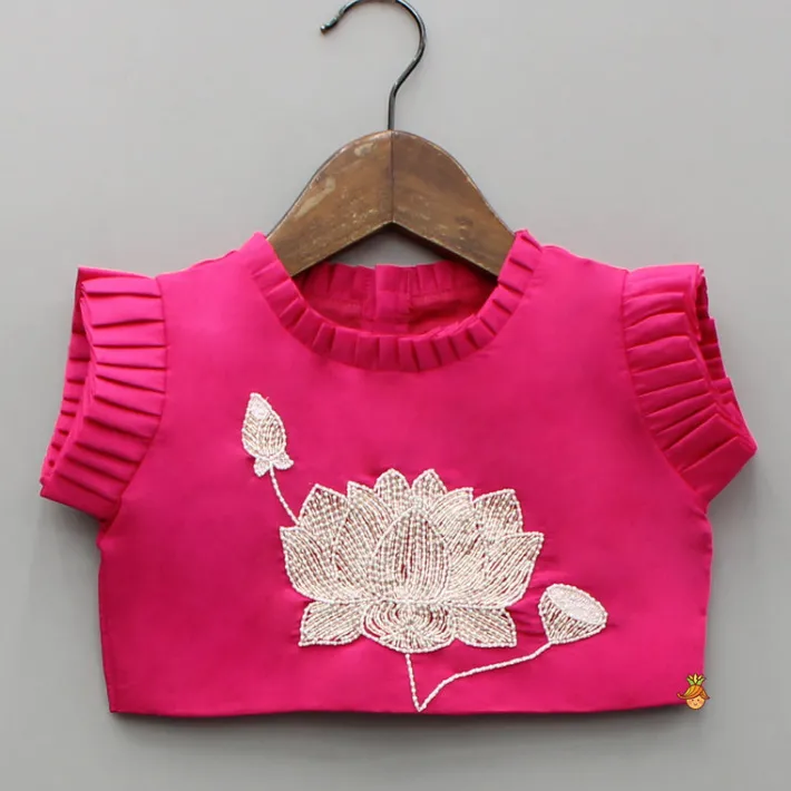 Hot Lotus Embroidered Pink Top With Lehenga Twinning Sets | Ethnic Wear