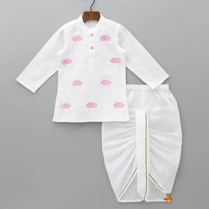 Hot Lotus Patch Embroidered Kurta And Dhoti BOY Indian Ethnic Wear | Ethnic Sets