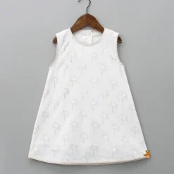 Clearance Lotus Printed Kurti With Fringes Detail Polka Dots Off White Tie Up Jacket And Pant Ethnic Wear | Churidars & Salwars