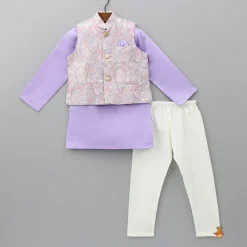 Discount Lovely Lilac Kurta With Embroidered Jacket And Pyjama BOY Indian Ethnic Wear | Ethnic Sets