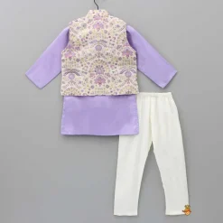 Discount Lovely Lilac Kurta With Floral Embroidered Jacket And Pyjama BOY Indian Ethnic Wear | Ethnic Sets