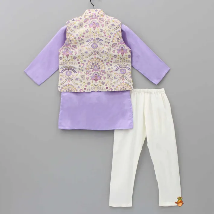 Discount Lovely Lilac Kurta With Floral Embroidered Jacket And Pyjama BOY Indian Ethnic Wear | Ethnic Sets