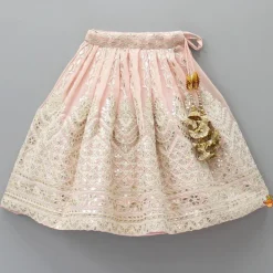 Outlet Lovely Peach Georgette Frilly Sleeves Top And Lehenga With Net Dupatta Ethnic Wear | Lehengas & Ghagras