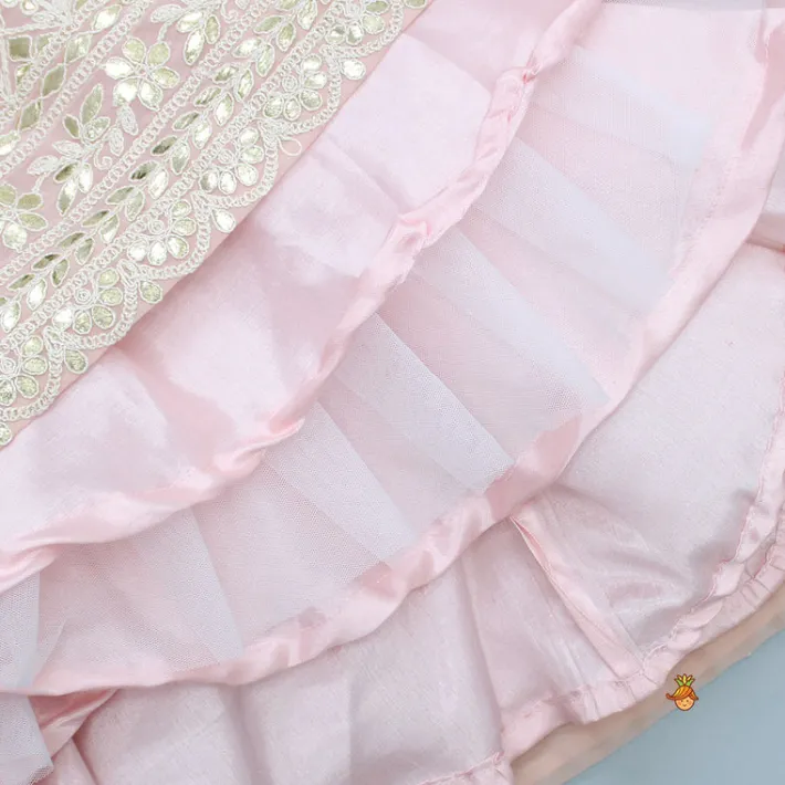 Outlet Lovely Peach Georgette Frilly Sleeves Top And Lehenga With Net Dupatta Ethnic Wear | Lehengas & Ghagras