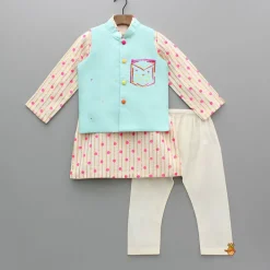 Discount Lurex Printed Kurta With Embroidered Jacket And Pyjama BOY Indian Ethnic Wear | Ethnic Sets