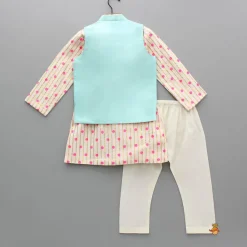 Discount Lurex Printed Kurta With Embroidered Jacket And Pyjama BOY Indian Ethnic Wear | Ethnic Sets