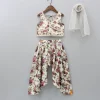 Online Lurex Striped Floral Printed V Neck Top And Patiala With Stylish Net Off White Dupatta Ethnic Wear | Dhotis & Patialas