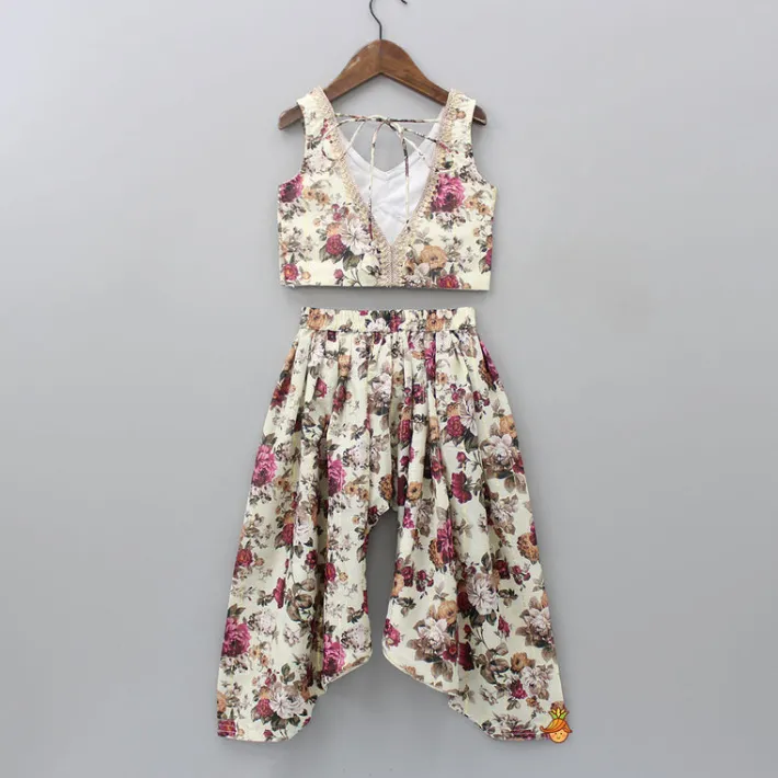 Online Lurex Striped Floral Printed V Neck Top And Patiala With Stylish Net Off White Dupatta Ethnic Wear | Dhotis & Patialas
