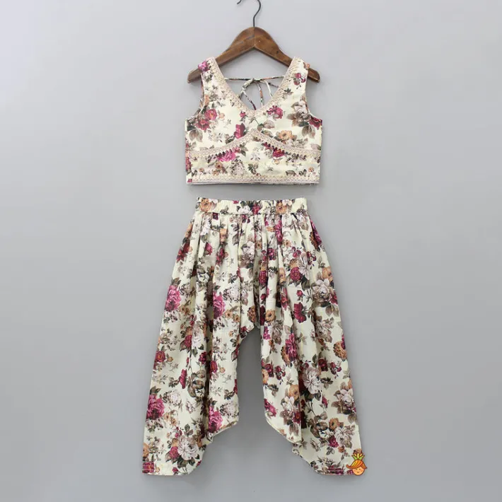 Online Lurex Striped Floral Printed V Neck Top And Patiala With Stylish Net Off White Dupatta Ethnic Wear | Dhotis & Patialas