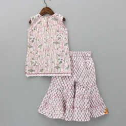 Online Lurex Striped Hand Block Floral Printed Kurti And Tiered Sharara With Dupatta Ethnic Wear | Palazzos & Shararas