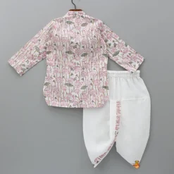 Online Lurex Striped Hand Block Floral Printed Stylish Pink Kurta And Dhoti BOY Twinning Sets | Indian Ethnic Wear