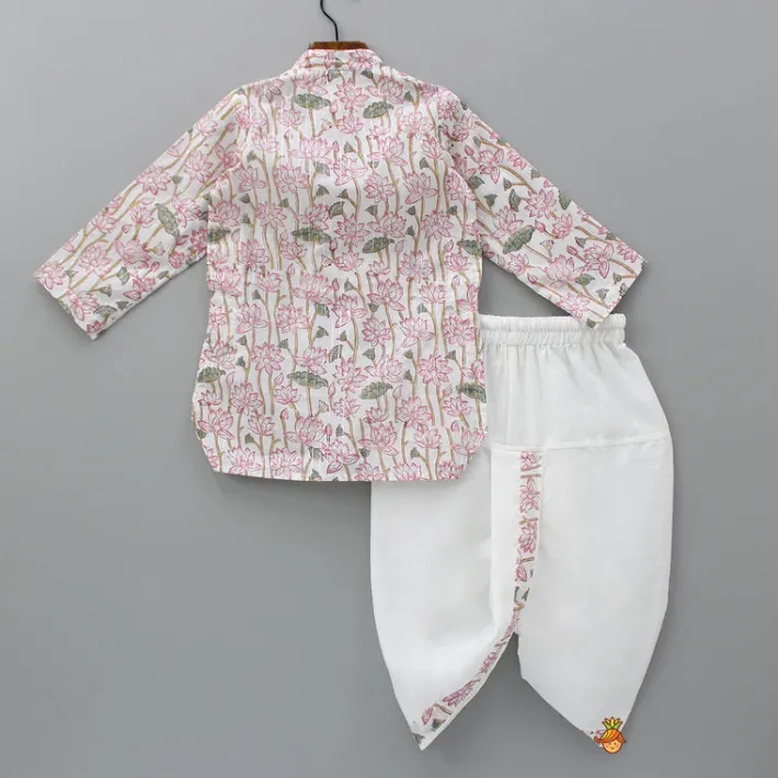 Online Lurex Striped Hand Block Floral Printed Stylish Pink Kurta And Dhoti BOY Twinning Sets | Indian Ethnic Wear