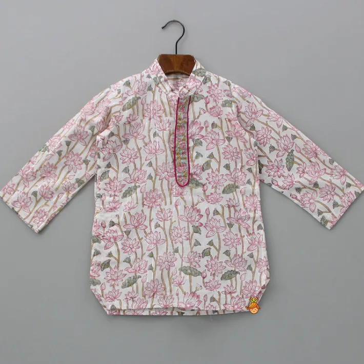 Online Lurex Striped Hand Block Floral Printed Stylish Pink Kurta And Dhoti BOY Twinning Sets | Indian Ethnic Wear