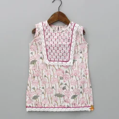 Online Lurex Striped Hand Block Floral Printed Kurti And Tiered Sharara With Dupatta Ethnic Wear | Palazzos & Shararas
