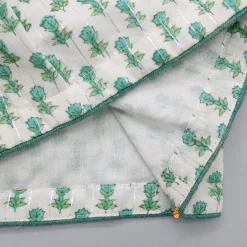 Fashion Lurex Striped Hand Block Floral Printed Turquoise Green Top With Lehenga Ethnic Wear | Lehengas & Ghagras