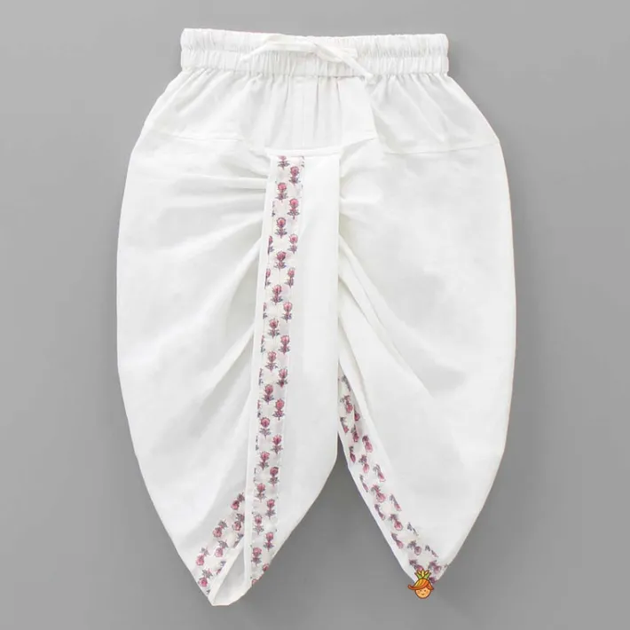 Hot Lurex Striped Hand Block Printed Pink Ethnic Kurta With Open Jacket And Dhoti BOY Twinning Sets | Indian Ethnic Wear