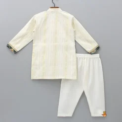 New Lurex Stripes Off White Jacket Style Kurta And Pyjama BOY Twinning Sets | Indian Ethnic Wear