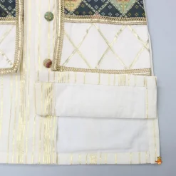 New Lurex Stripes Off White Jacket Style Kurta And Pyjama BOY Twinning Sets | Indian Ethnic Wear