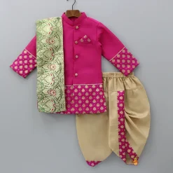 Clearance Magenta Pink Sherwani Style Kurta With Dhoti And Brocade Shawl BOY Indian Ethnic Wear | Ethnic Sets